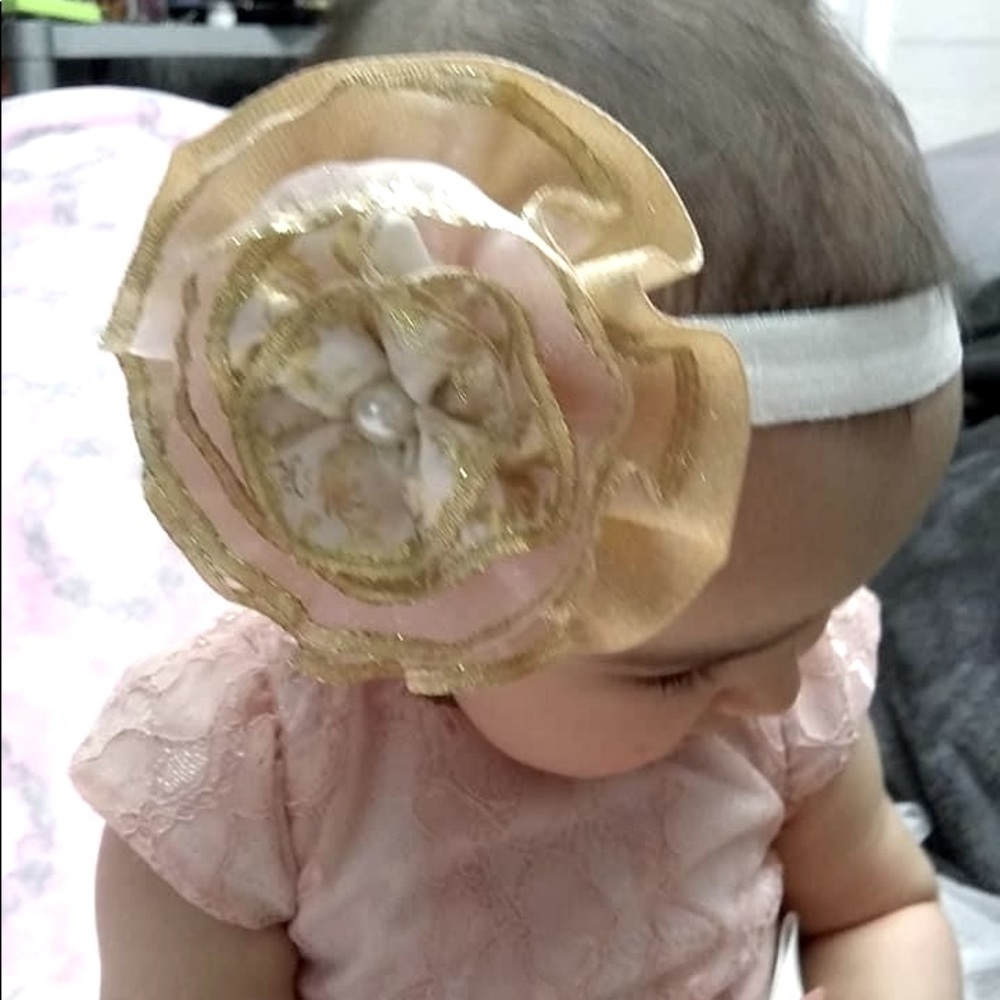 Gold Shimmer Shear and Satin Rose Decor Head Band